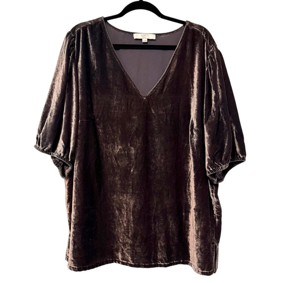Loft Plus Tops - Loft Plus Popover Velvet V Neck Blouse Shiny Bronze Brown Size 26